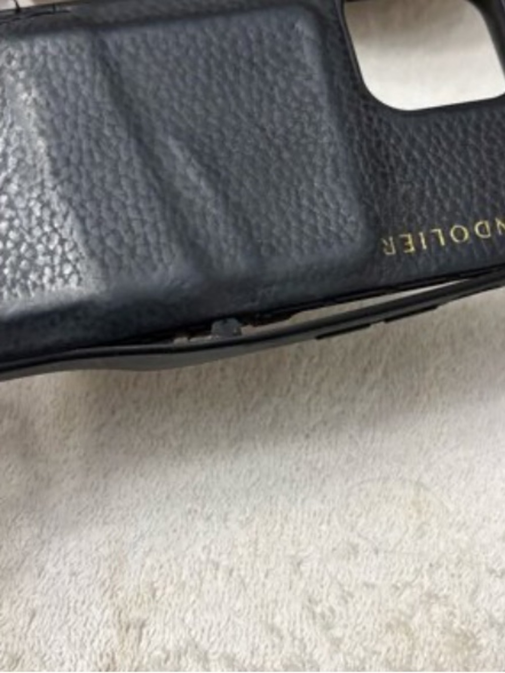 Bandolier Black Pebbled Leather Crossbody and Phone Case with Gold Chain - Picture 11 of 12